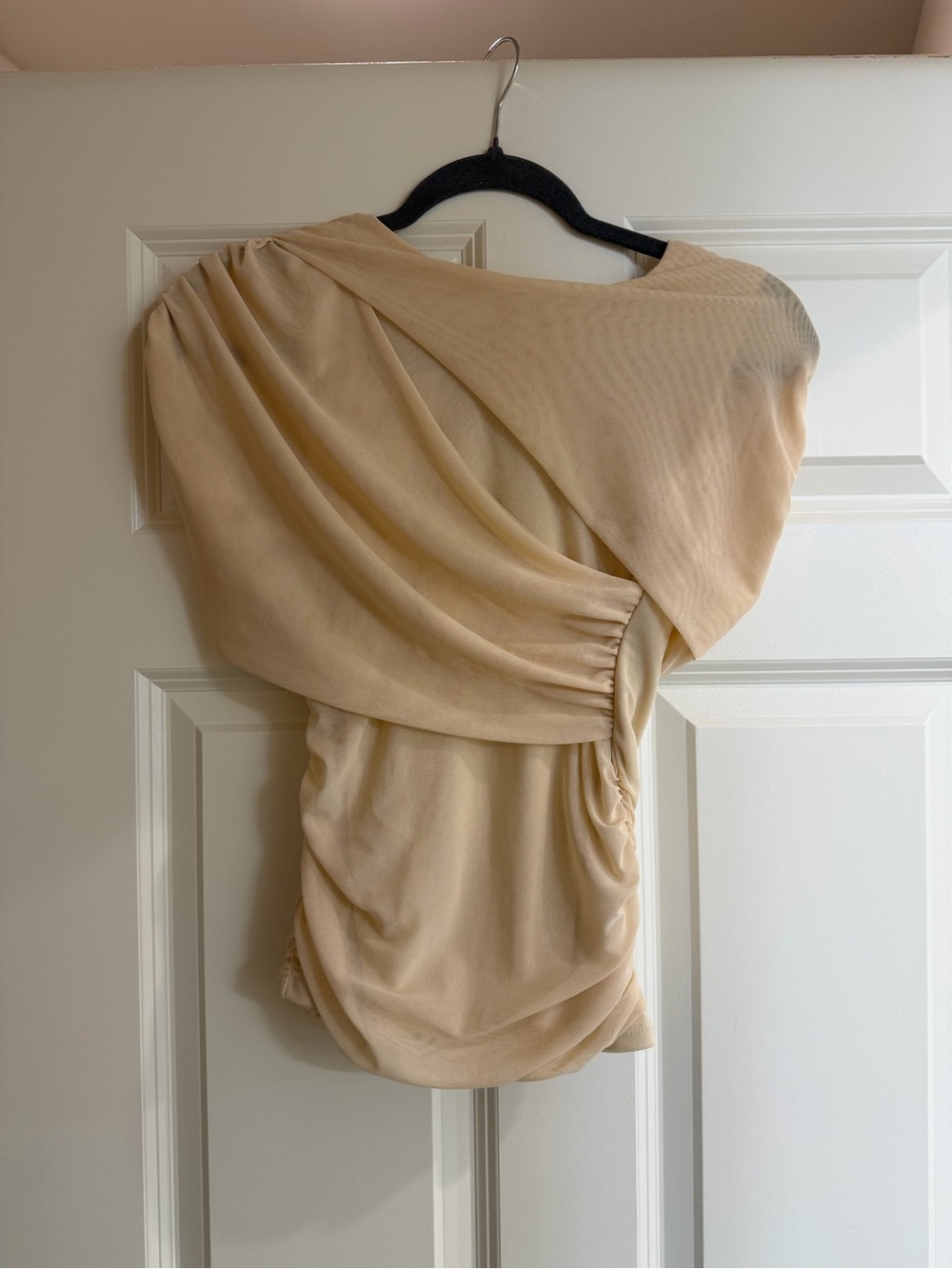 Asymmetric One-Shoulder Beige Draped Blouse